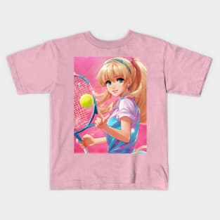 Blonde anime girl playing tennis Kids T-Shirt